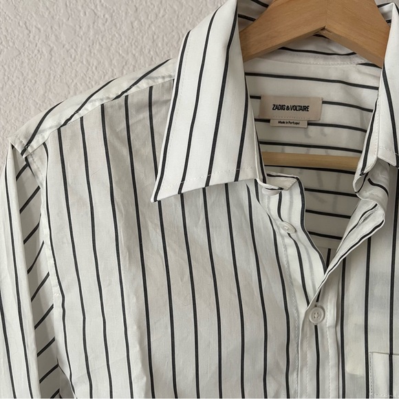 Zadig & Voltaire White Taskiz Pop Raye Strass Striped Shirt Sz M - Picture 3 of 16